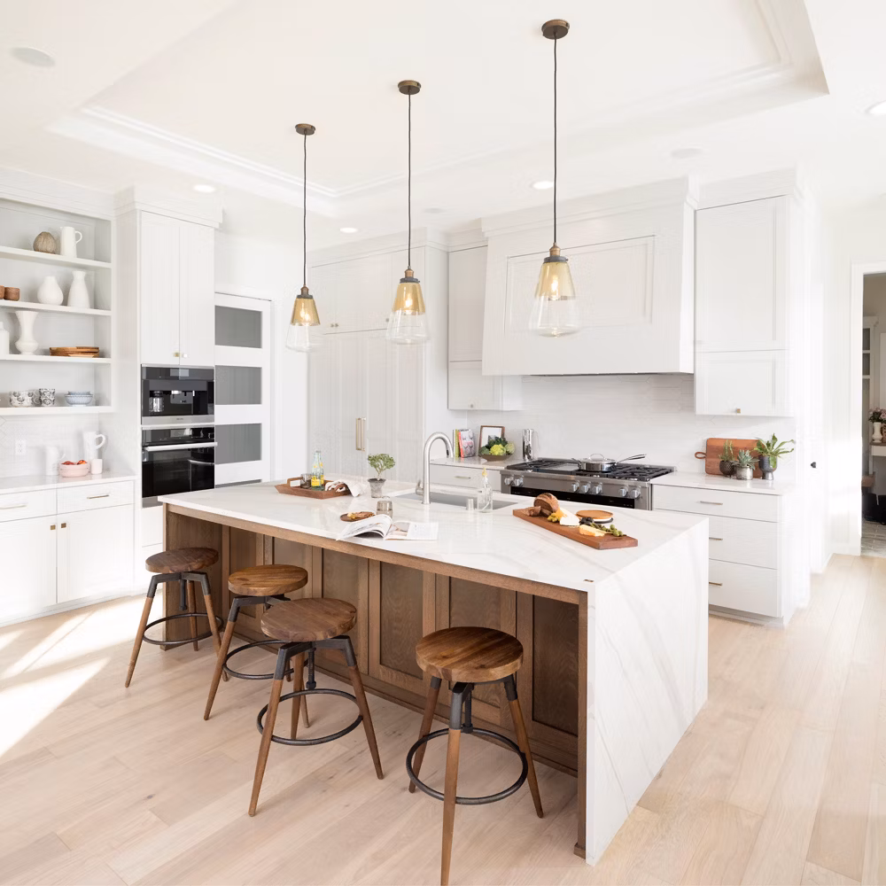 Quartz Countertops with White Kitchen Cabinets