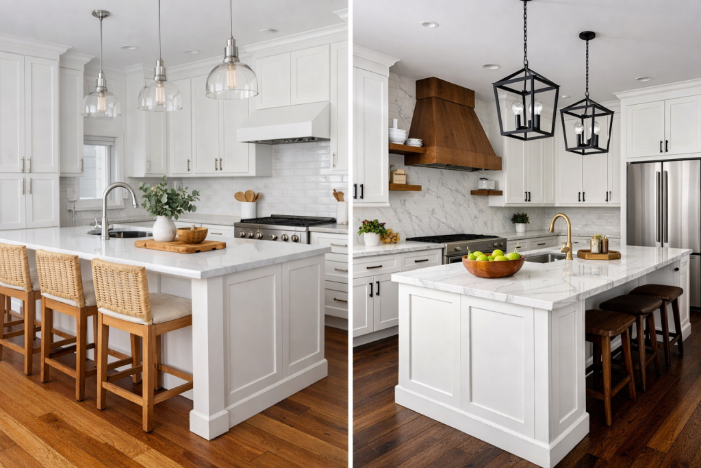 white kitchen cabinets hardwood floors