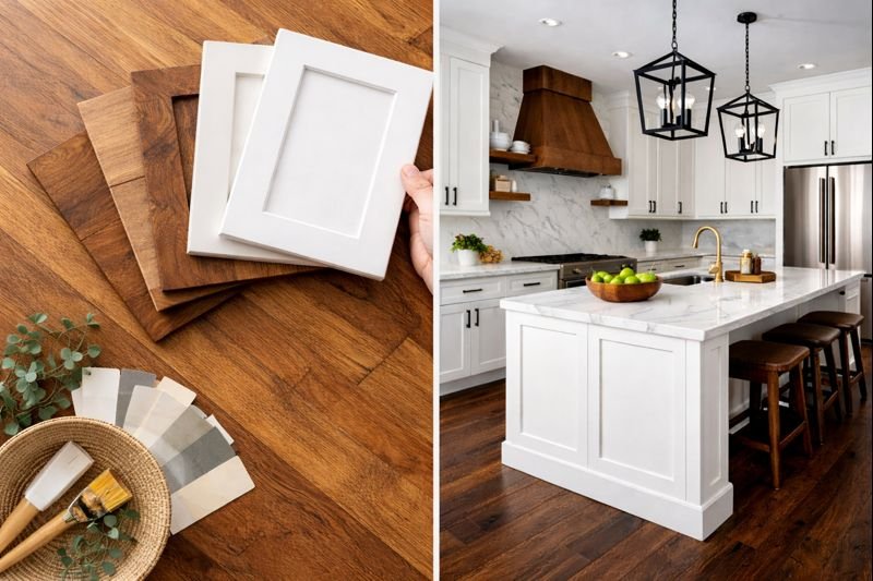 white kitchen cabinets hardwood floors