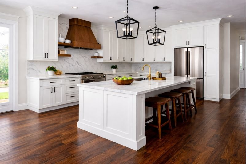 white kitchen cabinets hardwood floors