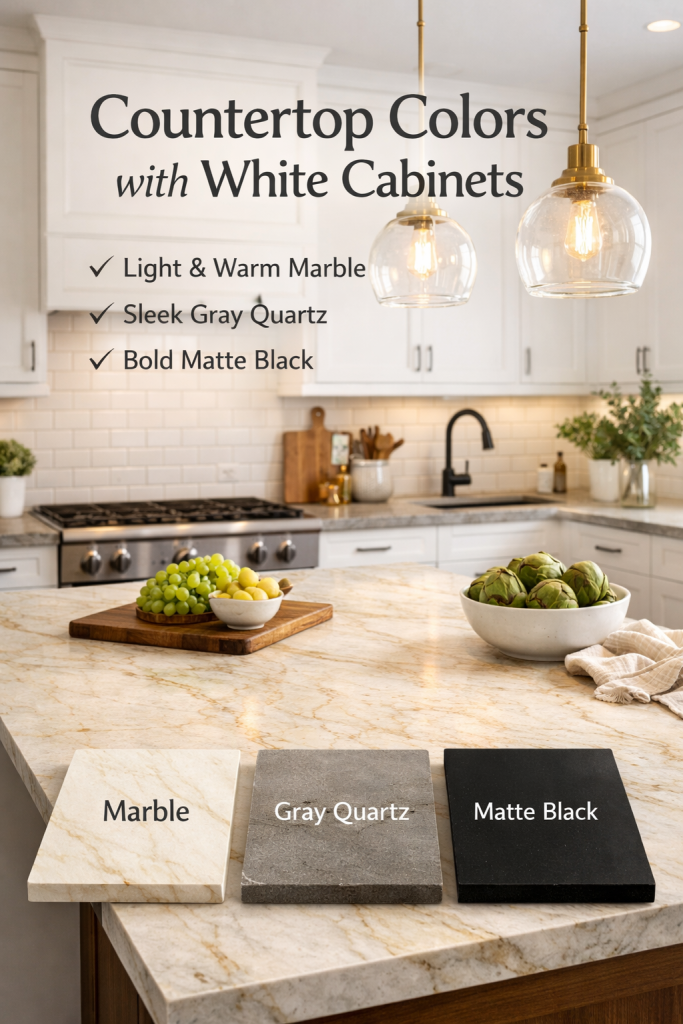 countertop colors with white cabinets