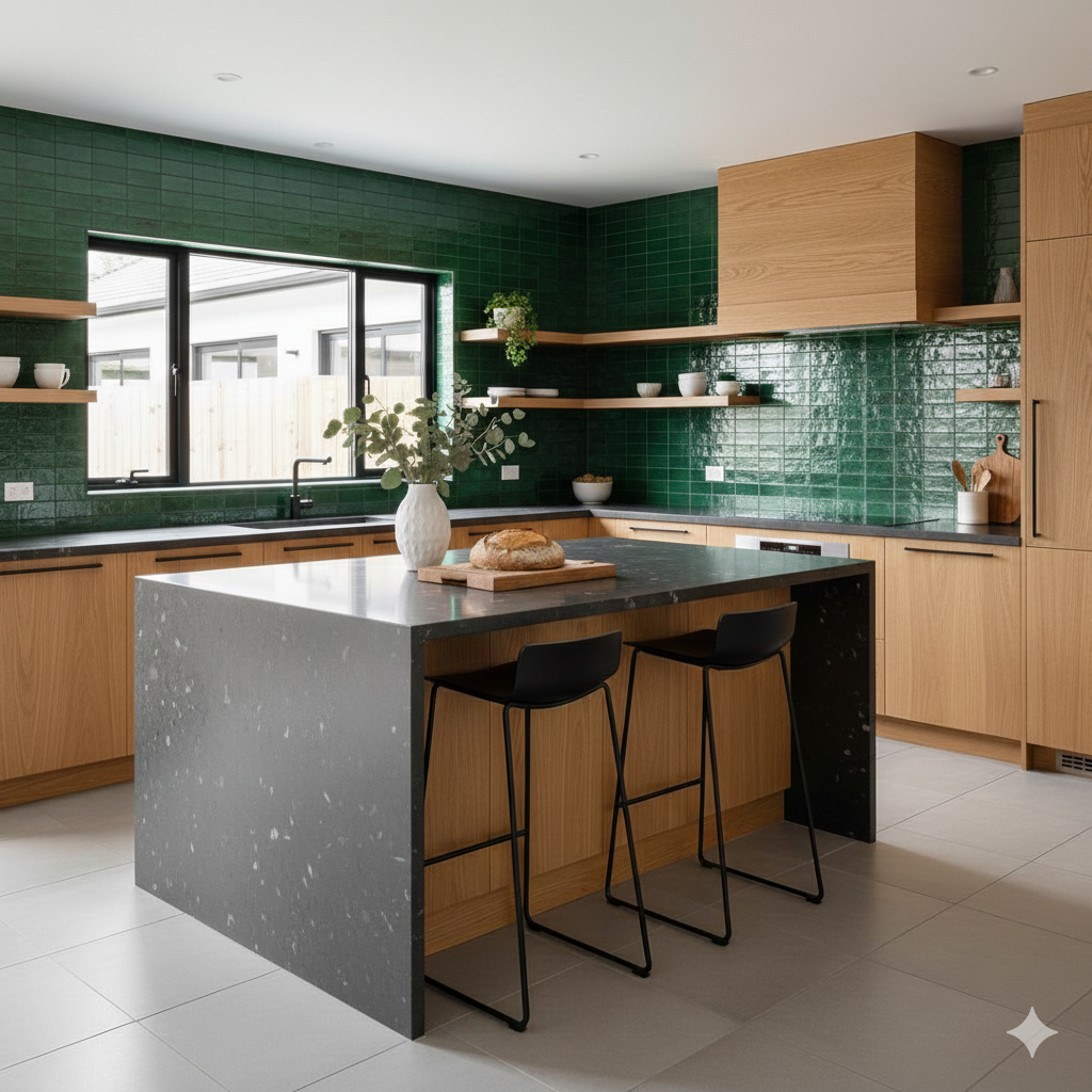 Oak cabinets white countertop