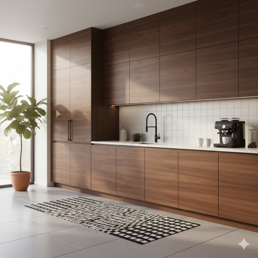 flat panel walnut kitchen cabinets
