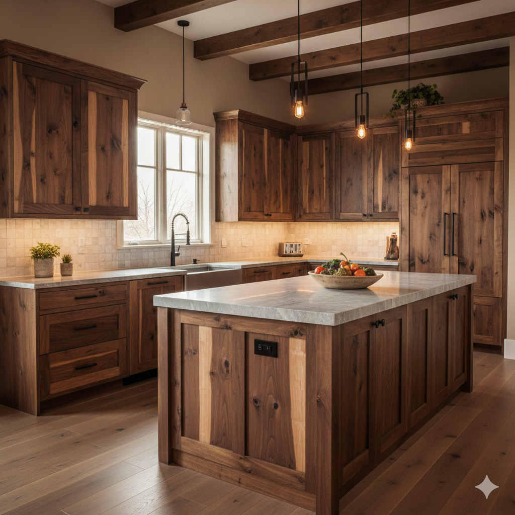 Rustic Walnut Kitchen Cabinets