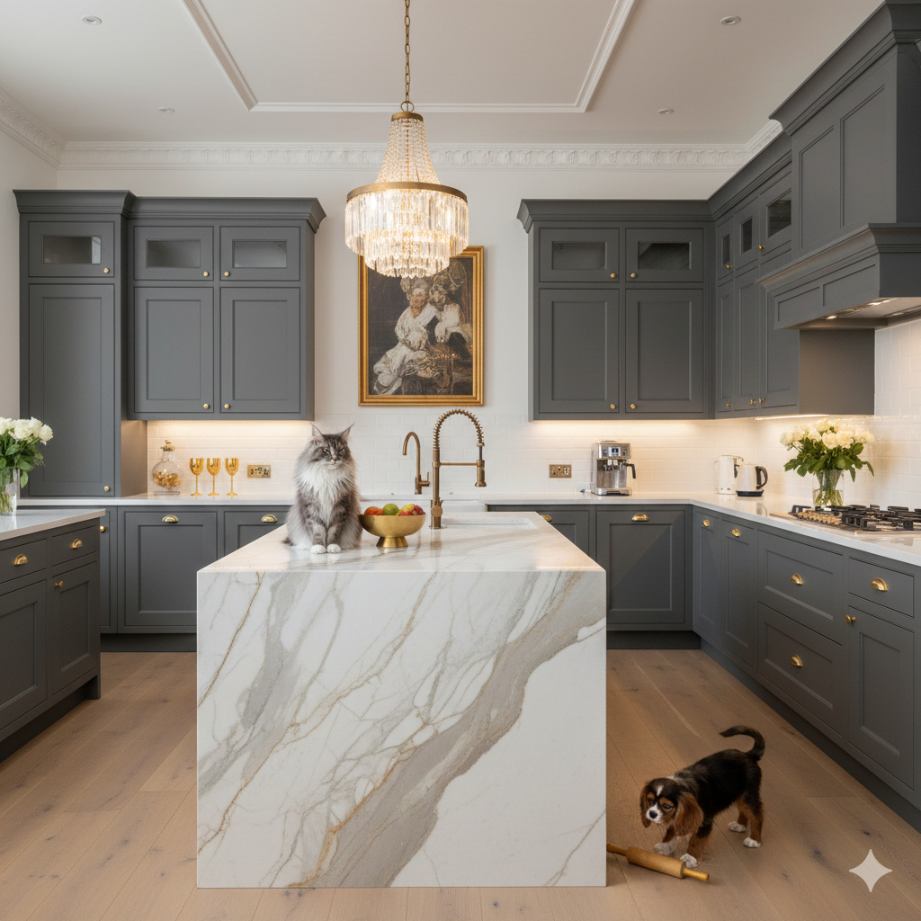 Grey kitchen cabinets white countertops