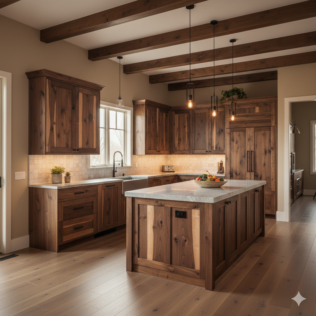 Rustic Walnut Kitchen Cabinets
