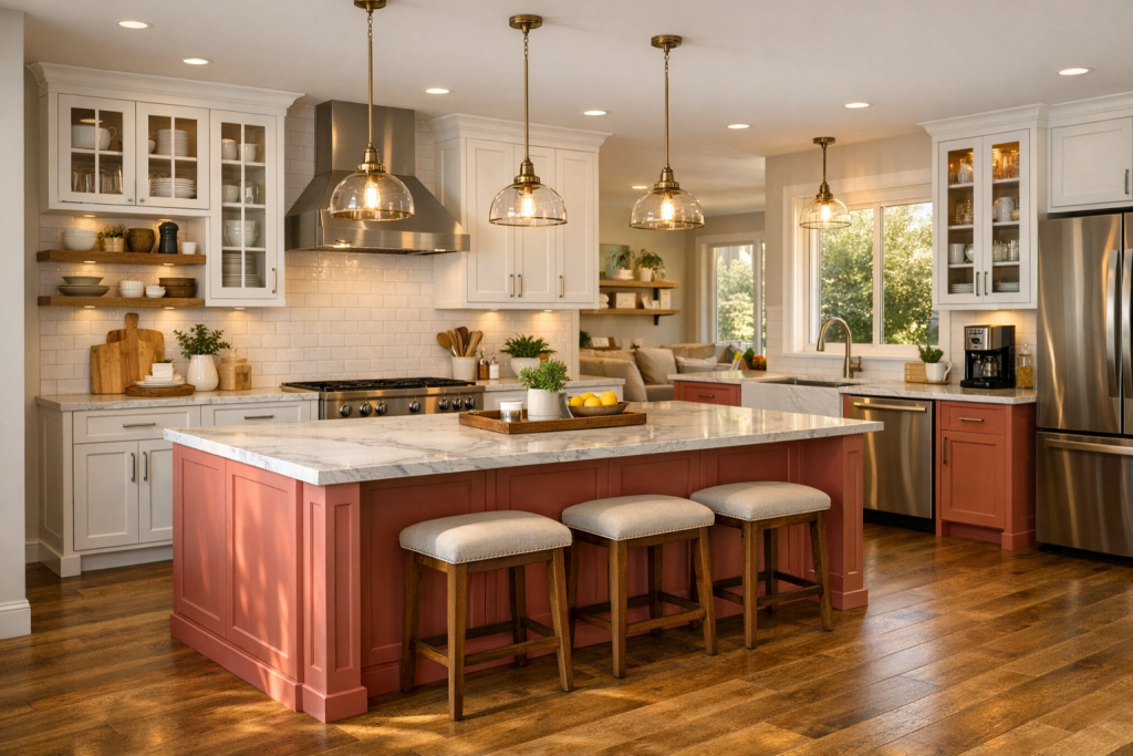 red and white kitchen cabinets