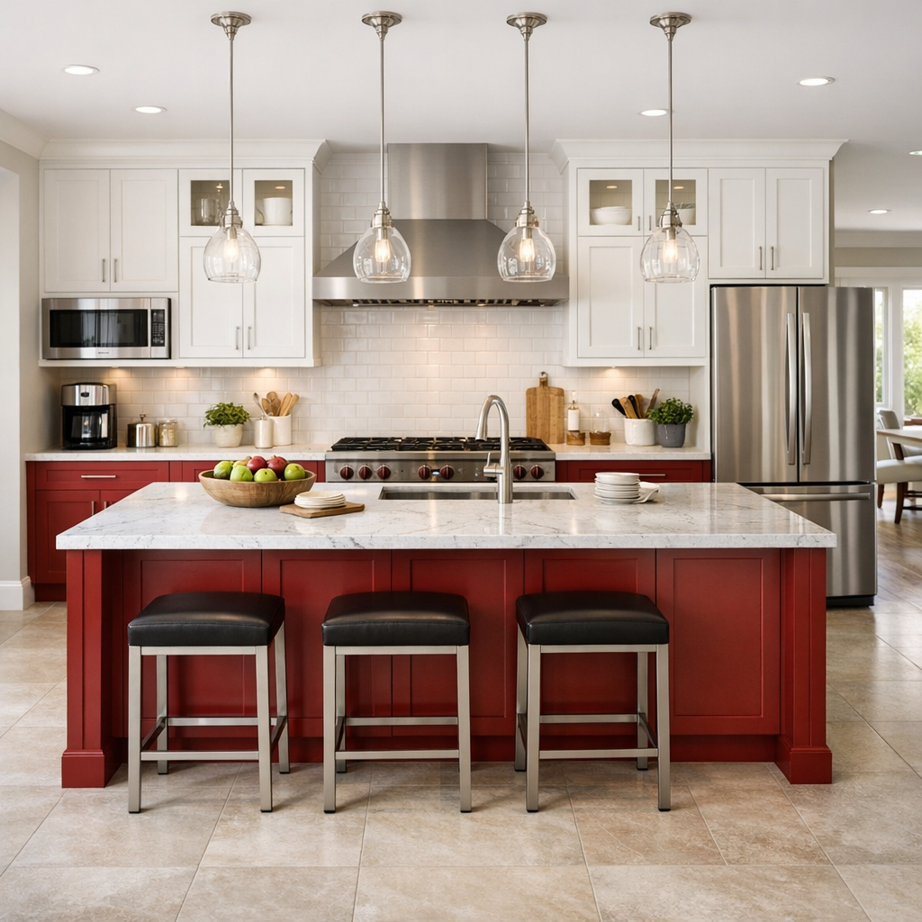 red and white kitchen cabinets