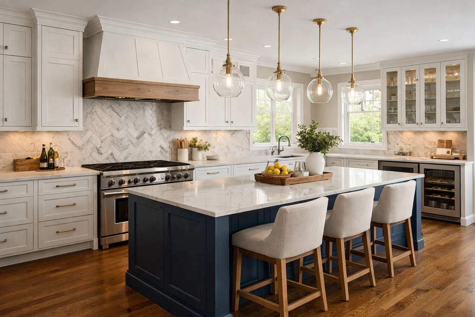 Kitchen layout with island and storage