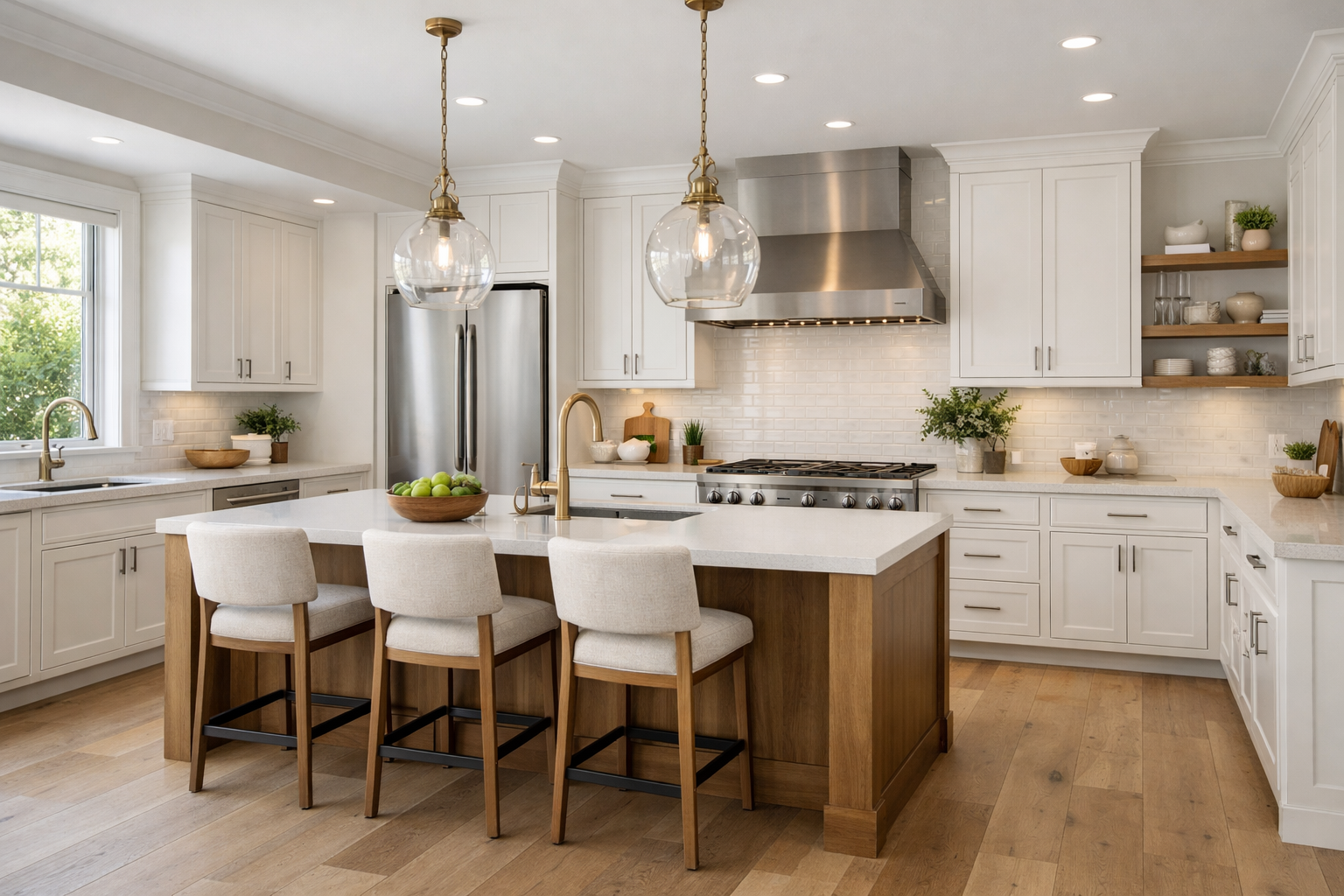 Updated kitchen with new cabinets and island