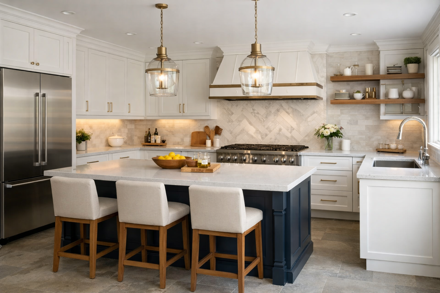 Quartz countertops and updated cabinet hardware