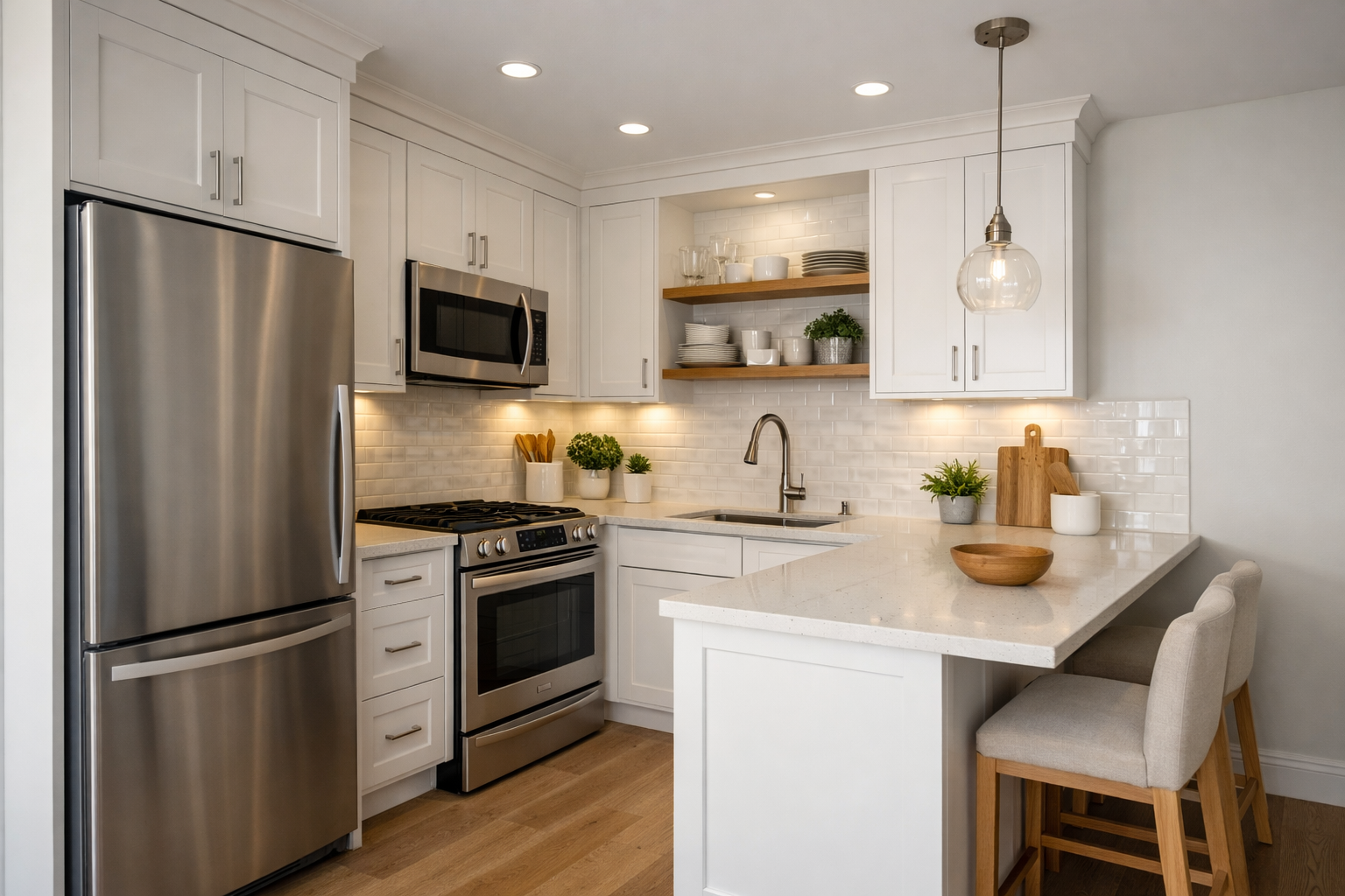 Open shelving and tall pantry storage