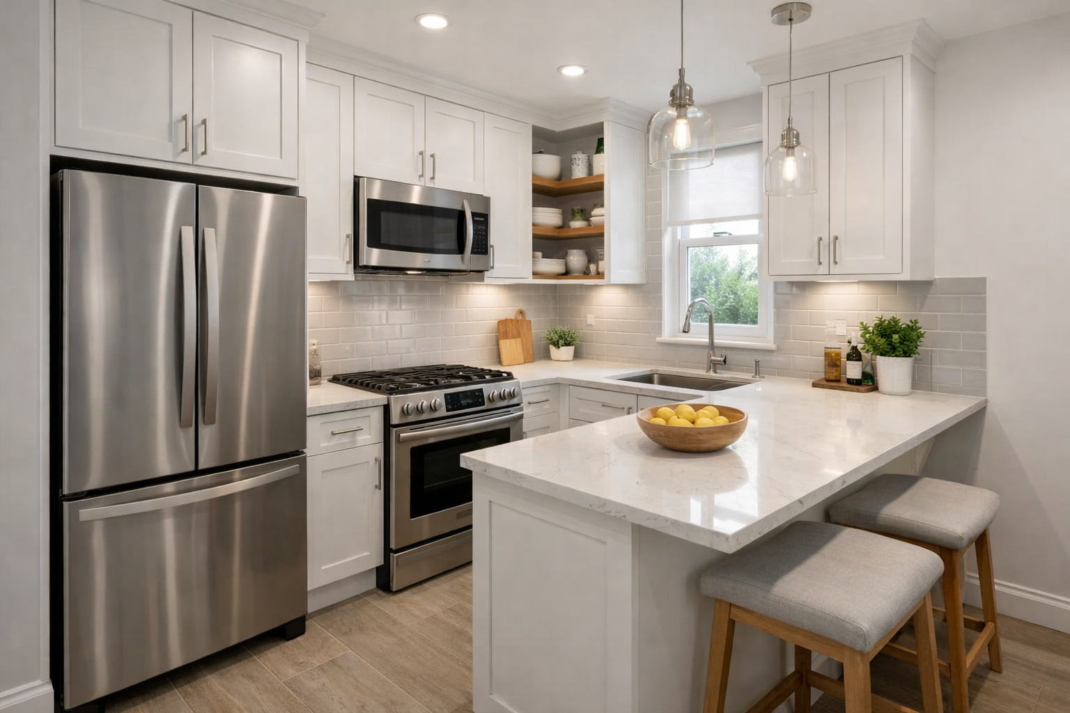 Modern small kitchen remodel with peninsula