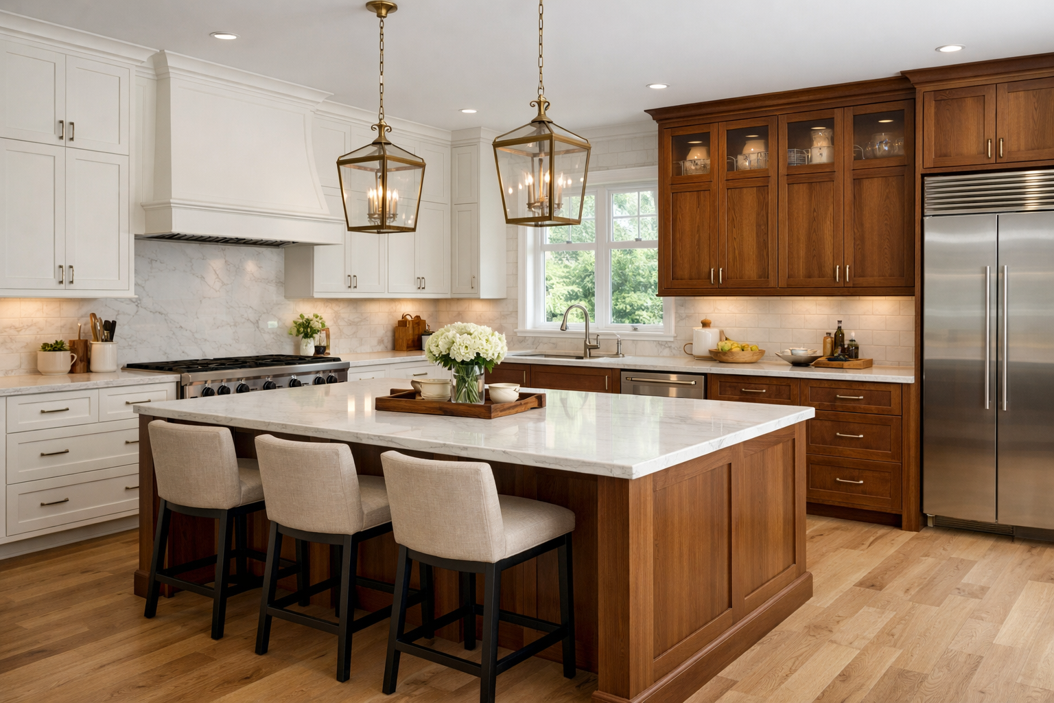 Designer reviewing kitchen cabinet plans