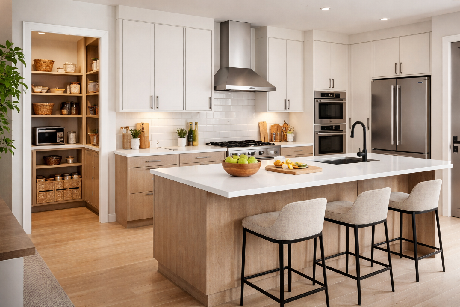 Modern kitchen with organized cabinet storage