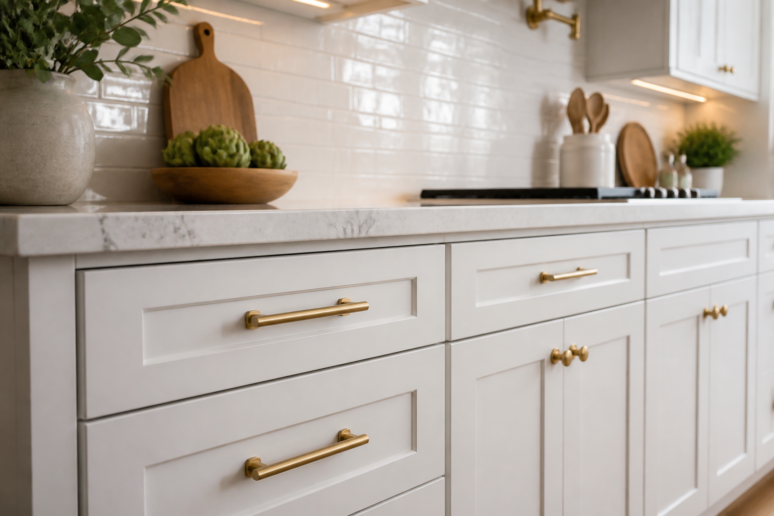 White shaker cabinets with contrasting island design