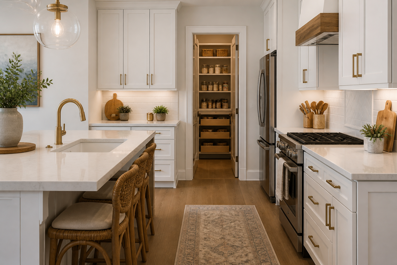 White shaker cabinets with mixed metal hardware