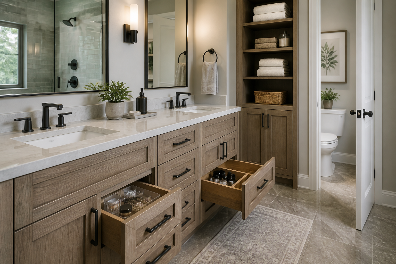 Bathroom vanity with organized drawer storage