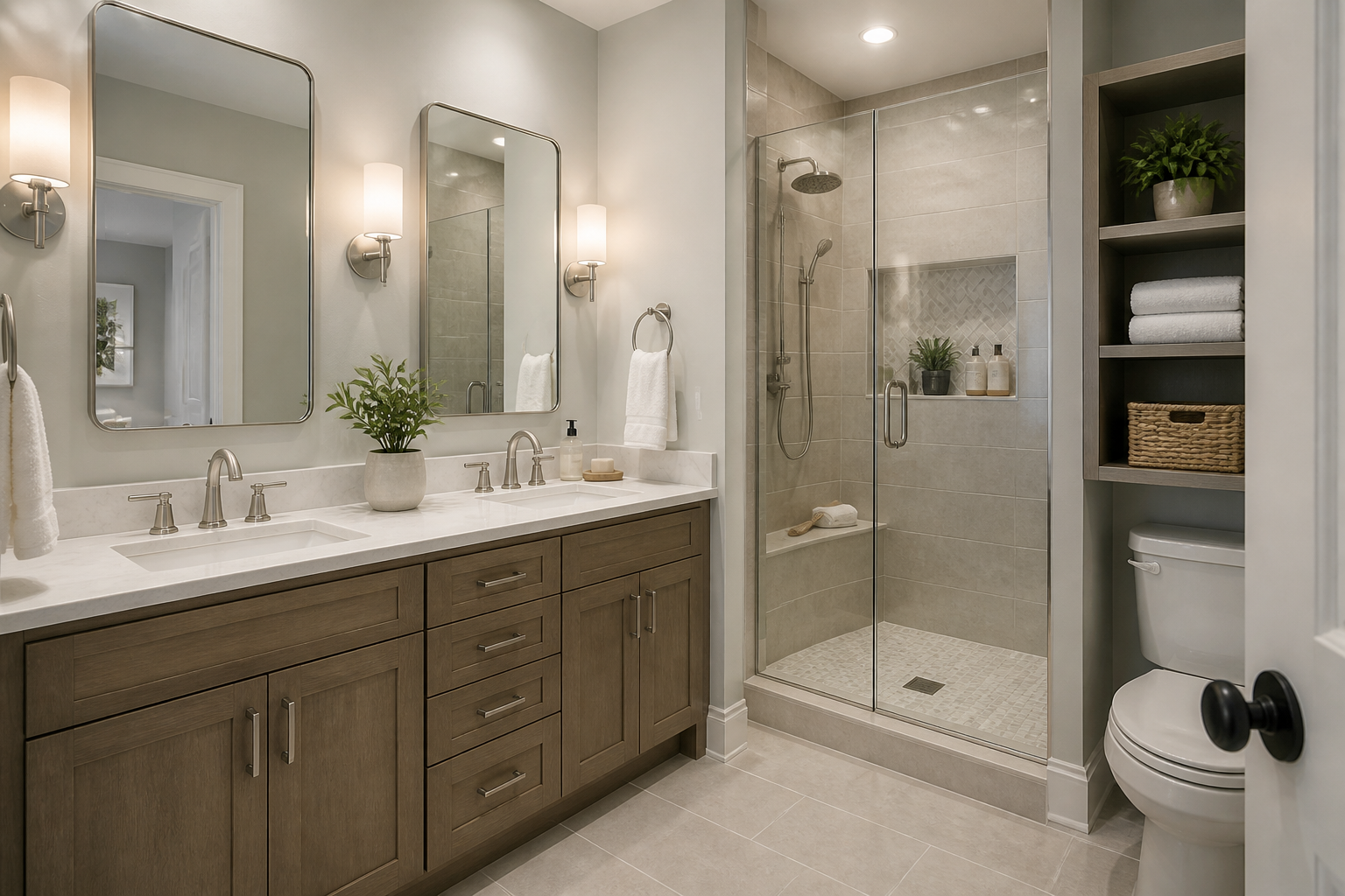 Walk in shower with modern fixtures