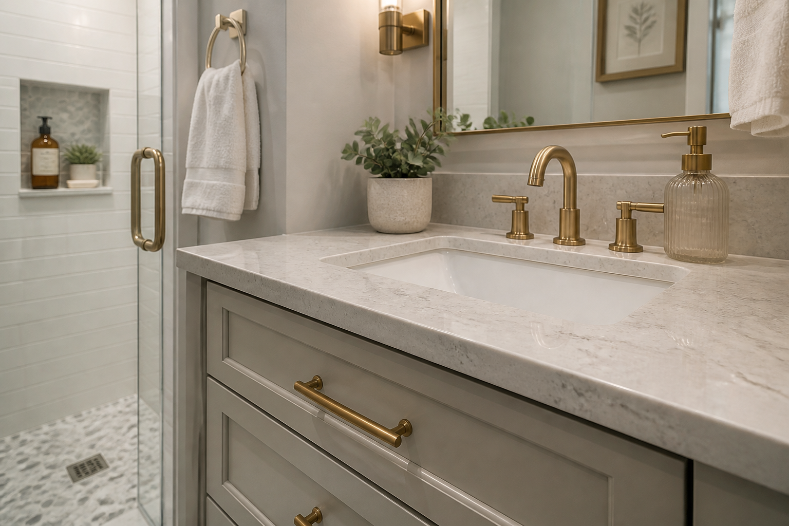 Wall hung vanity and compact toilet layout