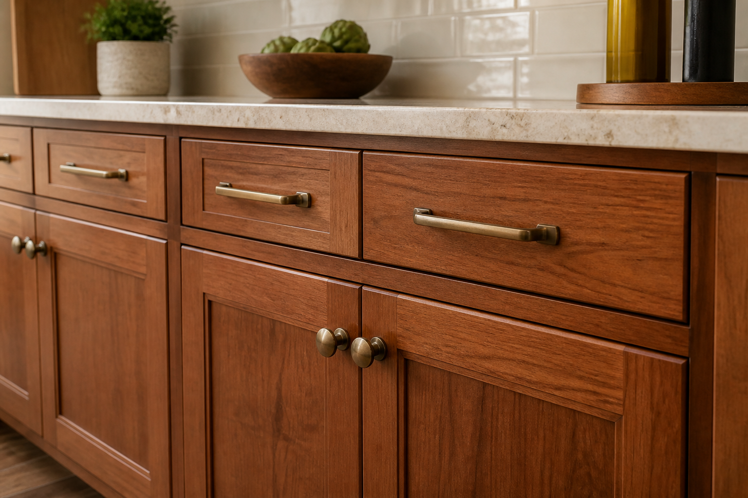 Close up of wood cabinet doors