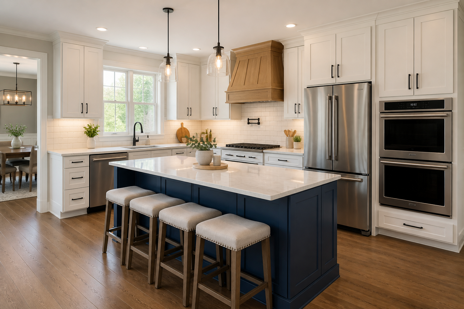 Coordinated cabinets countertops and backsplash design