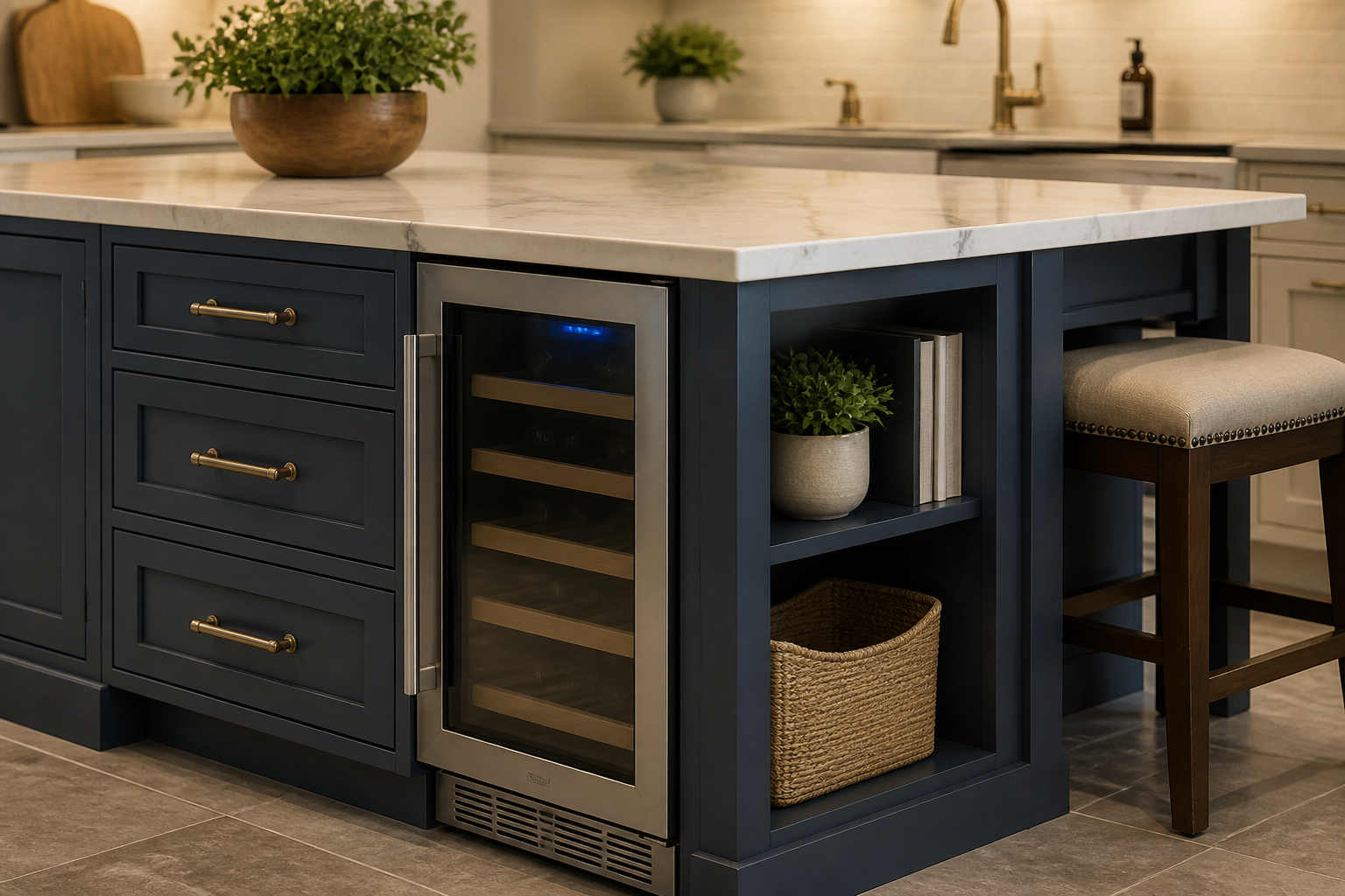 Kitchen island with seating and storage