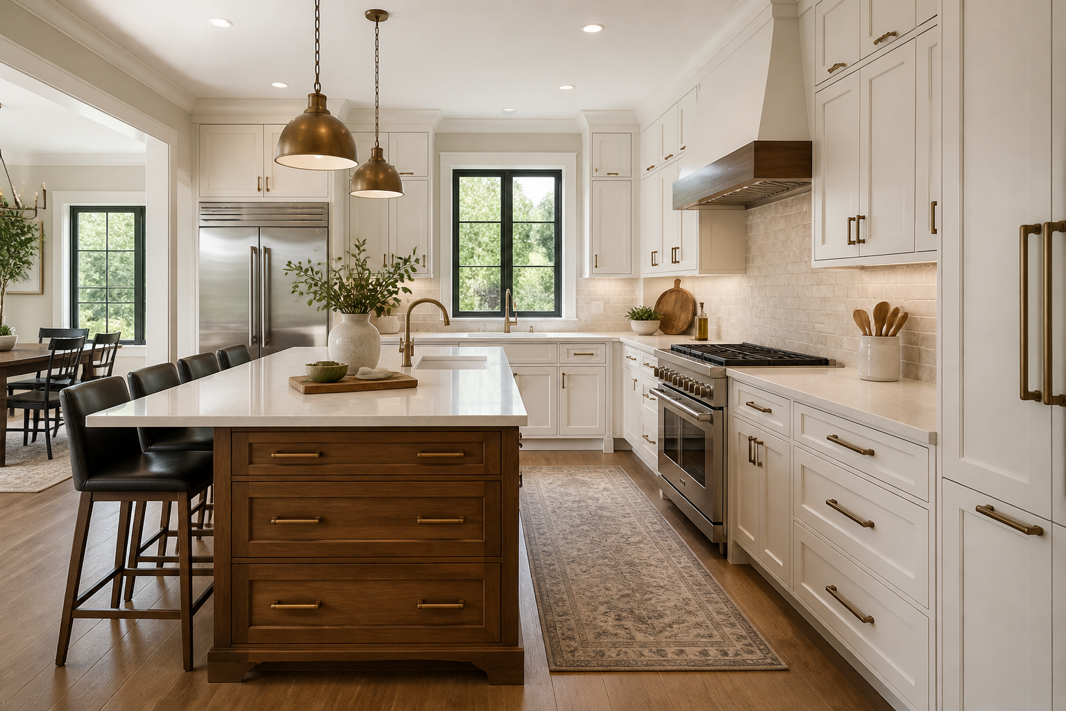 Modern kitchen with bronze cabinet pulls