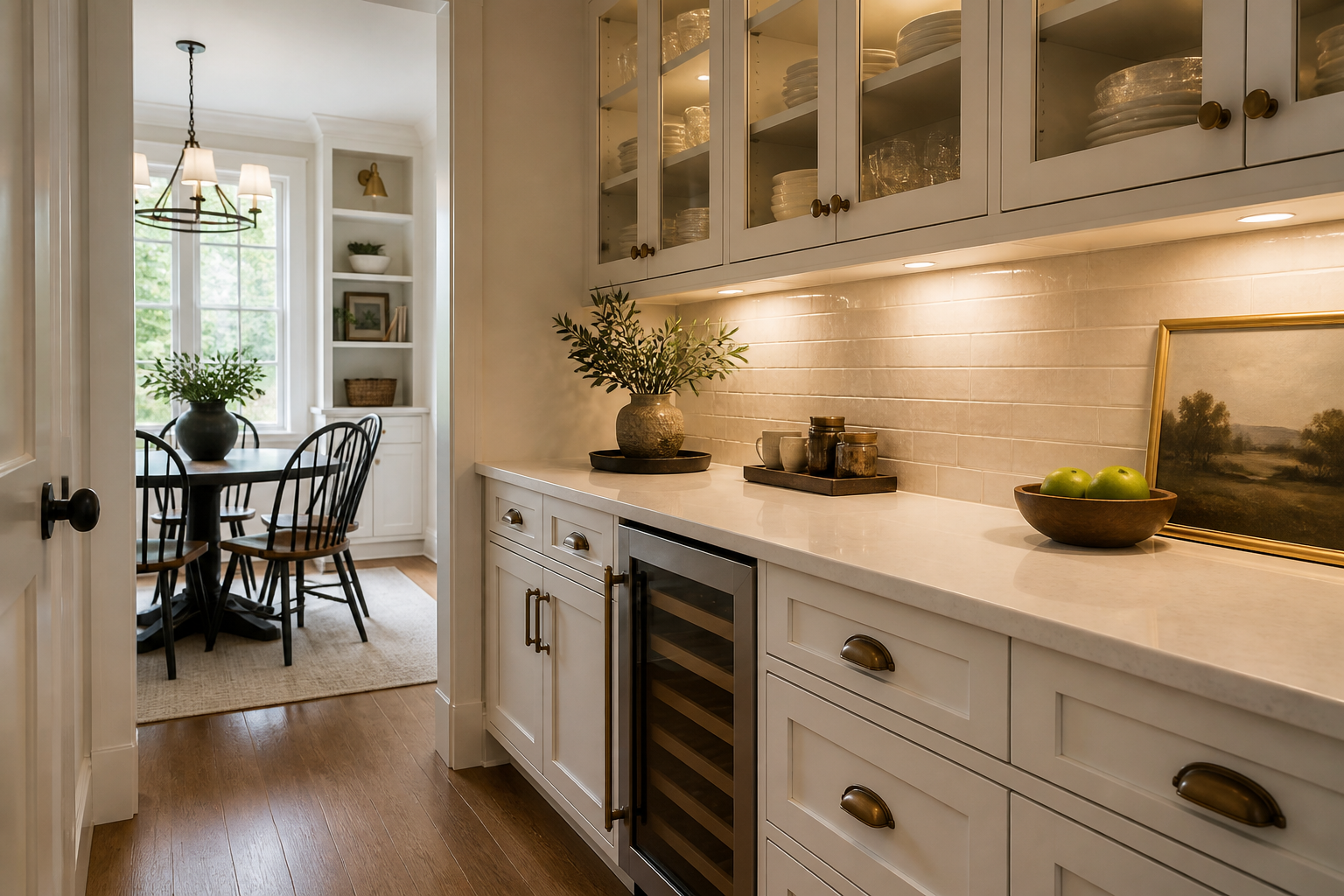 Designer reviewing bronze hardware options with homeowner