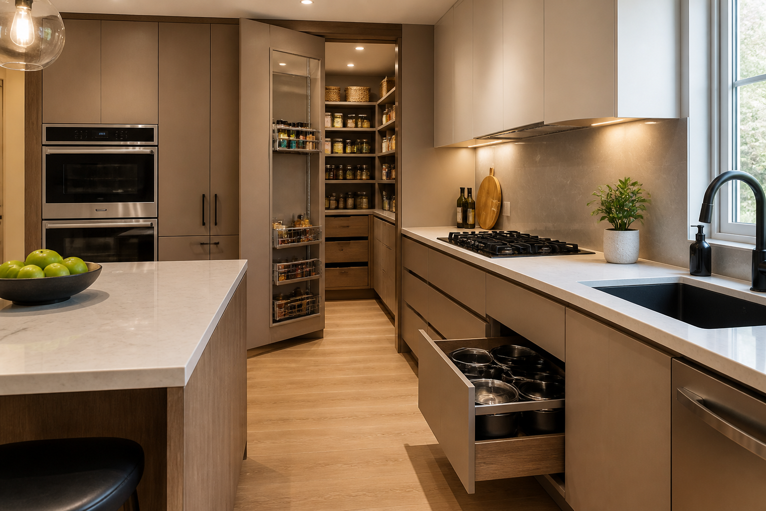 Frameless kitchen with quartz countertops