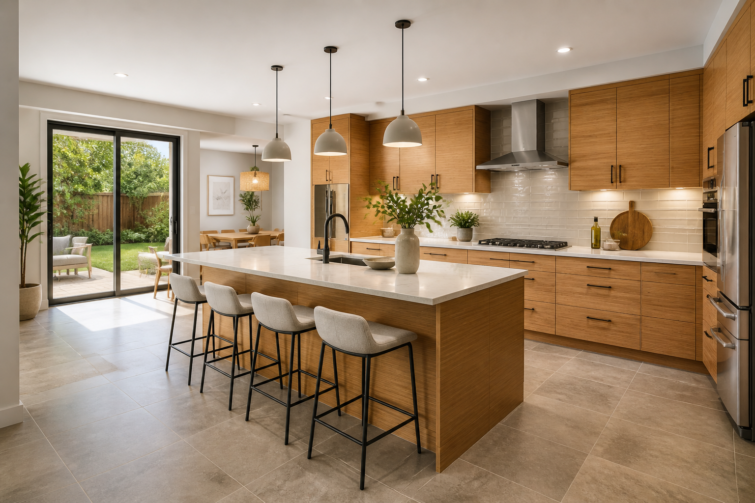 Modern kitchen with bamboo cabinets