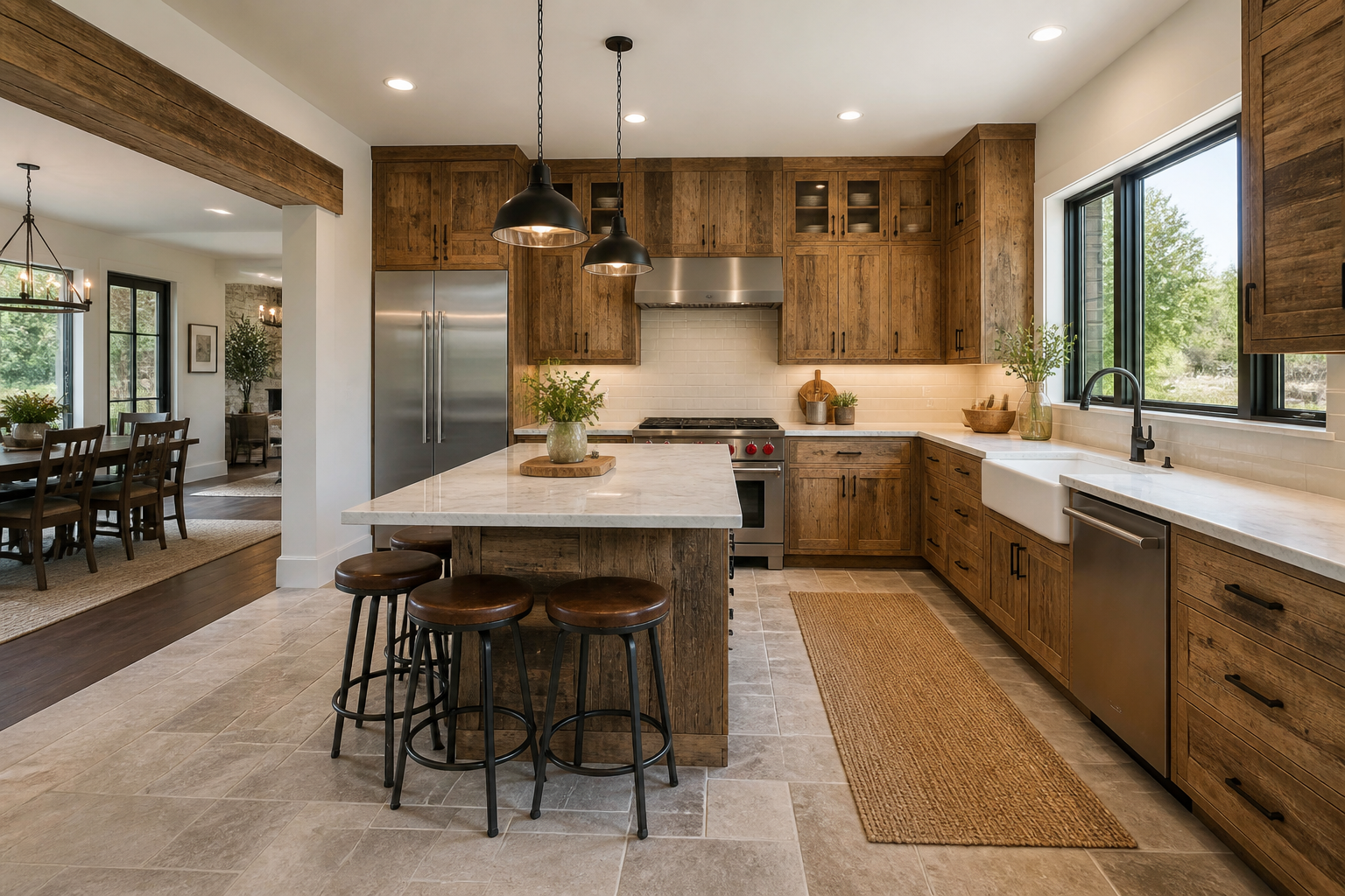 Reclaimed wood cabinets in a cozy kitchen