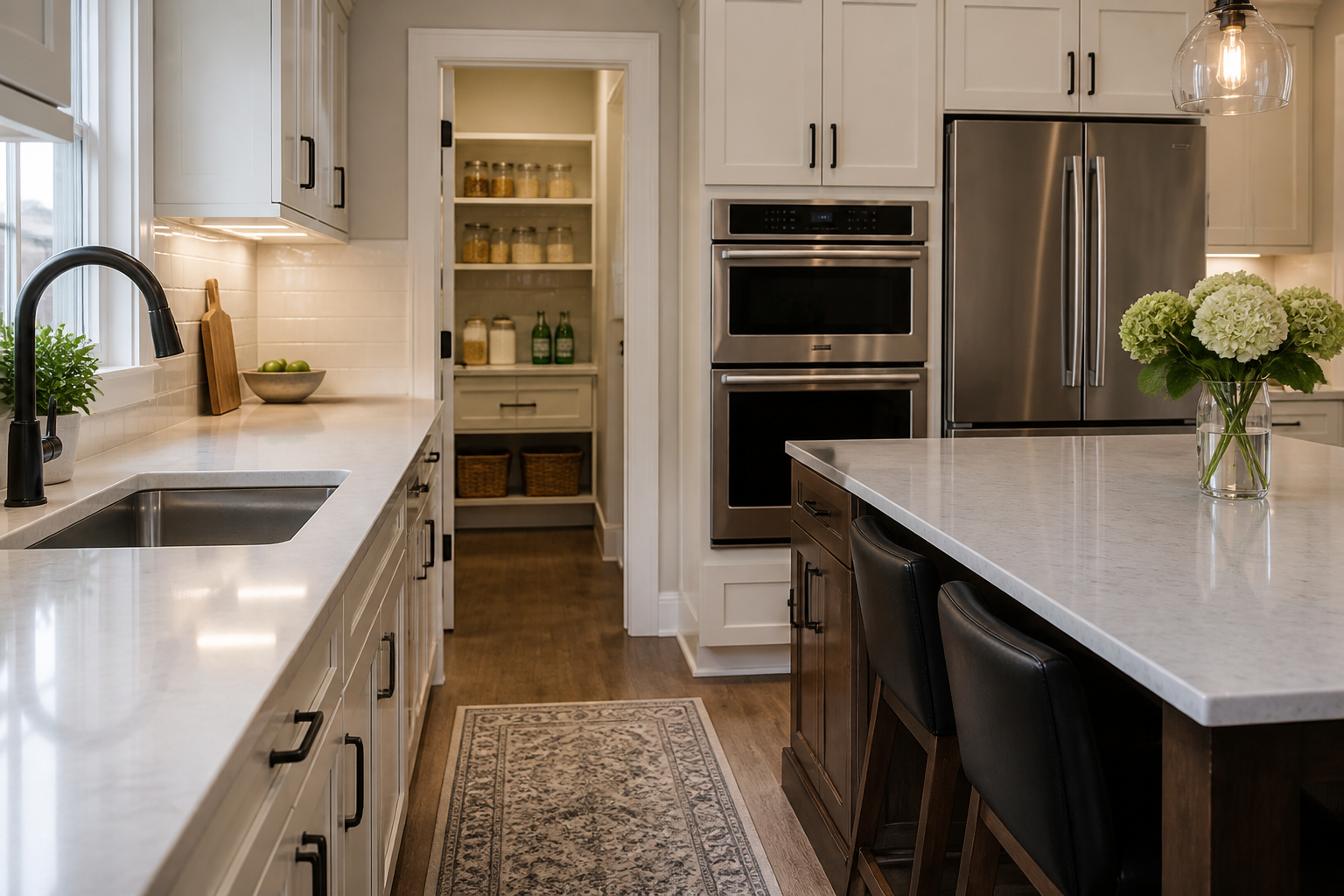 Porcelain tile flooring in remodeled kitchen