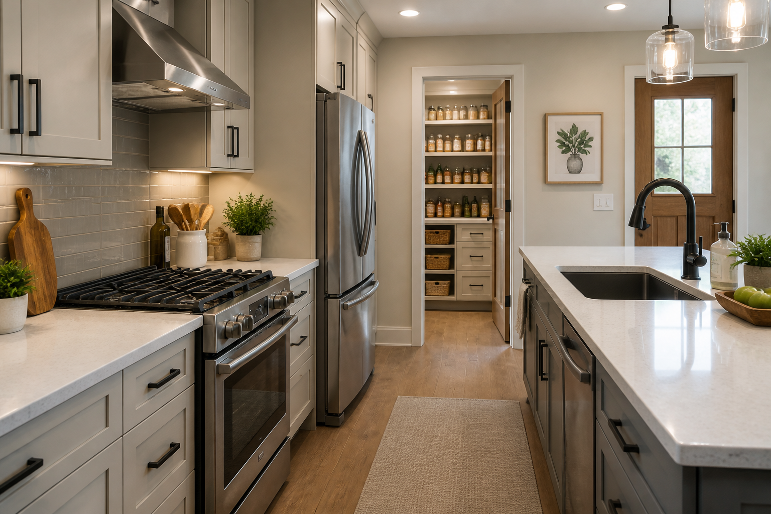Kitchen island providing storage and seating