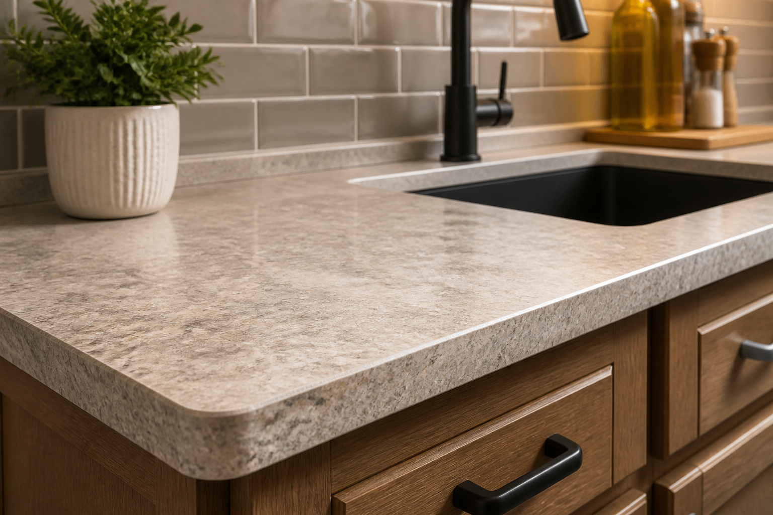 Contractor installing new laminate countertops