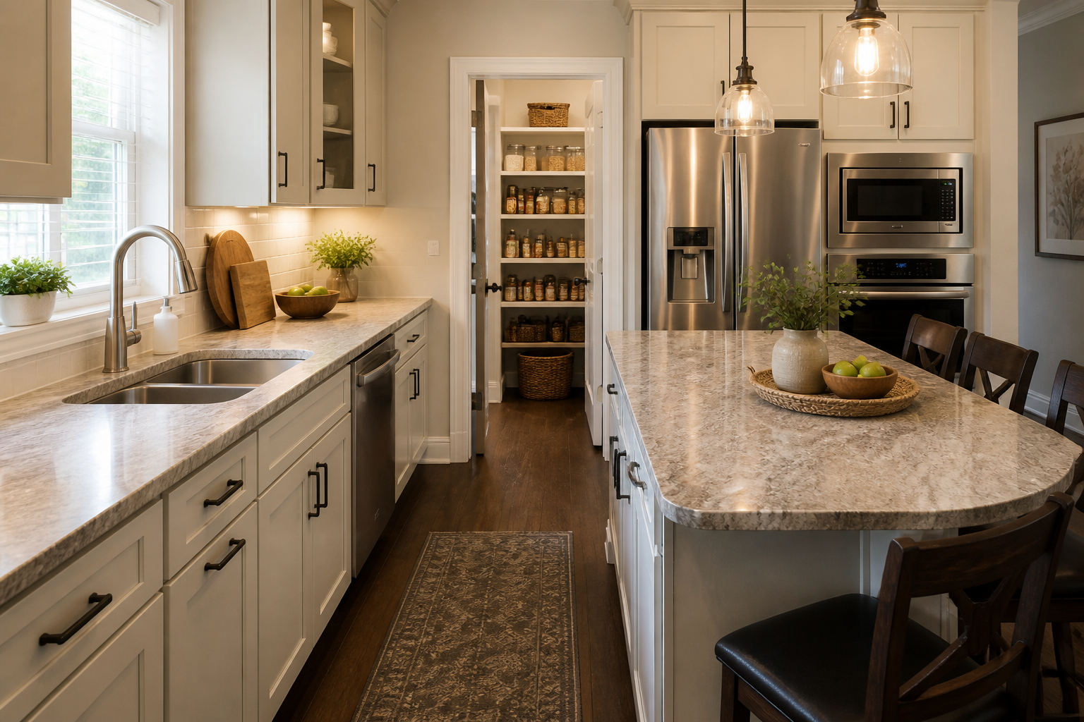 Coordinated kitchen with new counters and cabinets