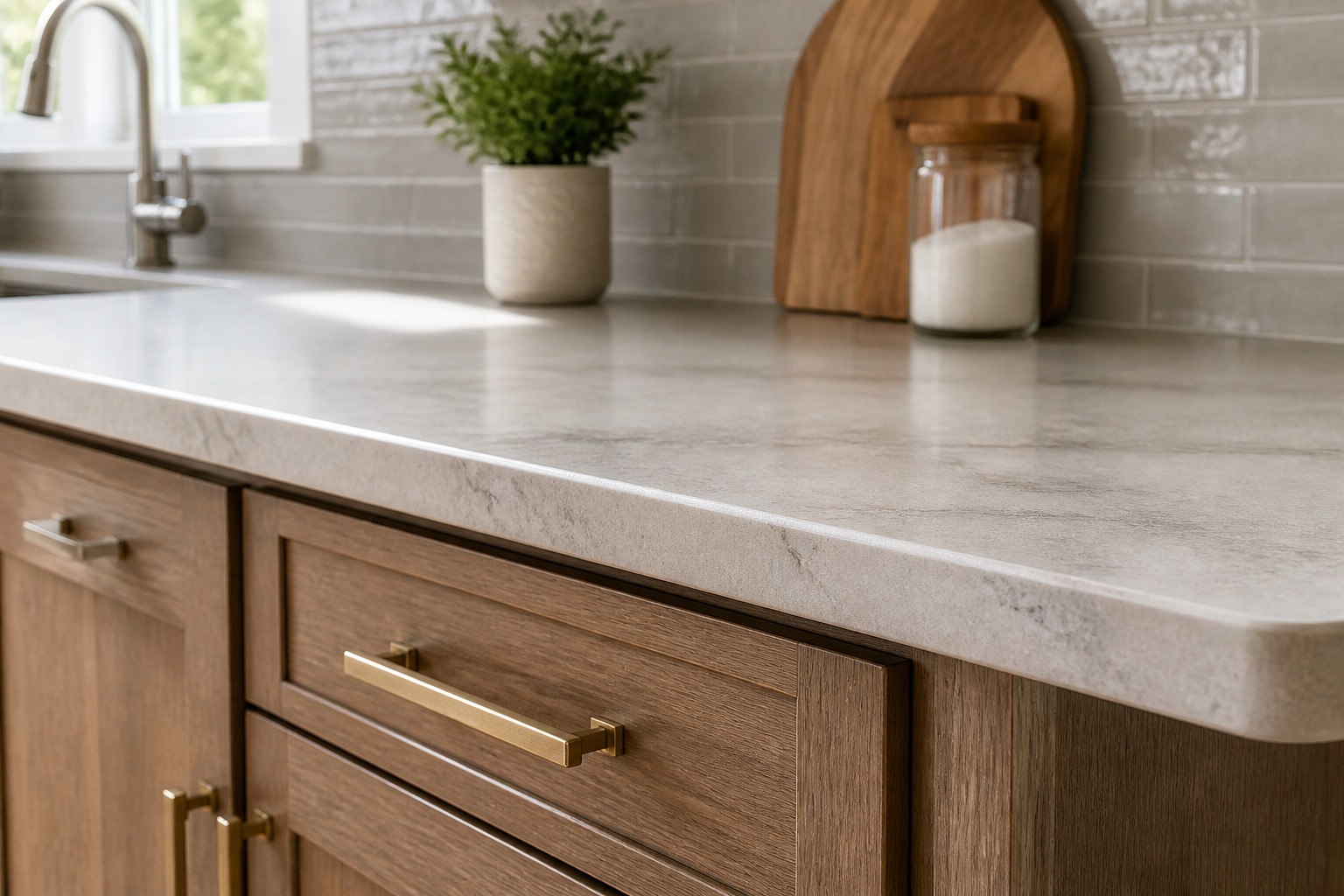 Installer fitting new laminate countertops