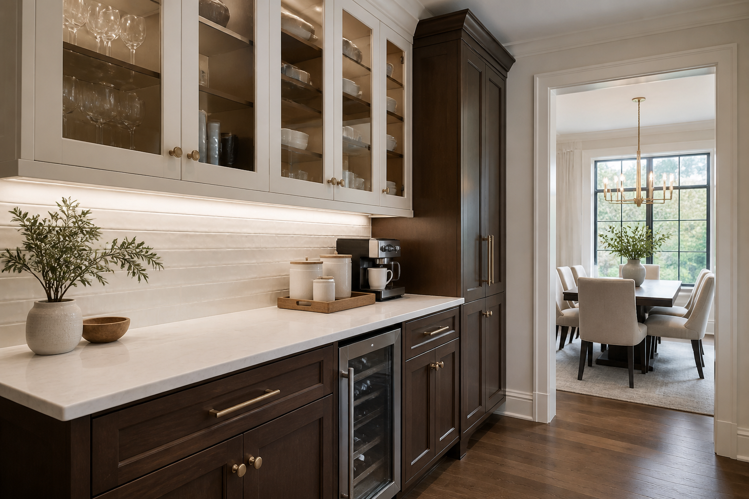 Modern dark brown and white kitchen design