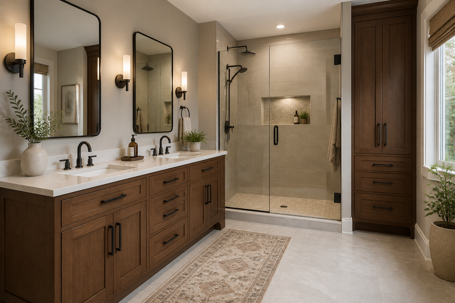 brown cabinet bathroom