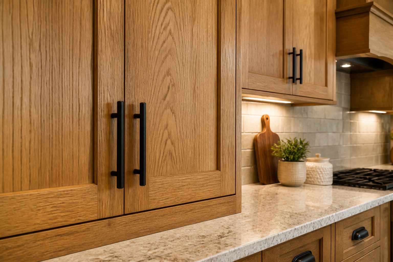 Cherry and oak kitchen cabinet display