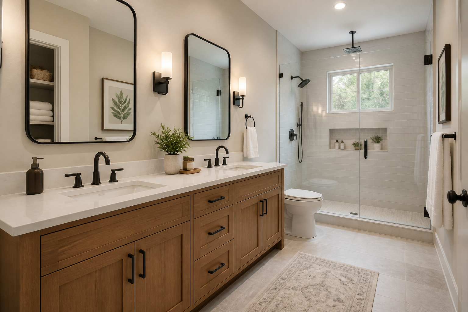 Double sink vanity in New Jersey home