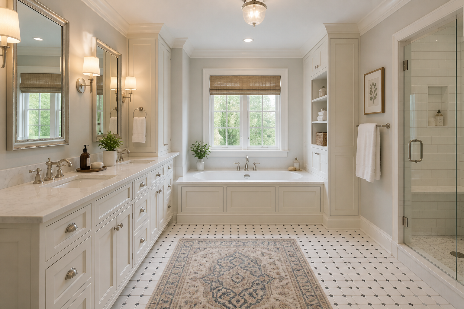 Traditional vanity with marble style countertop