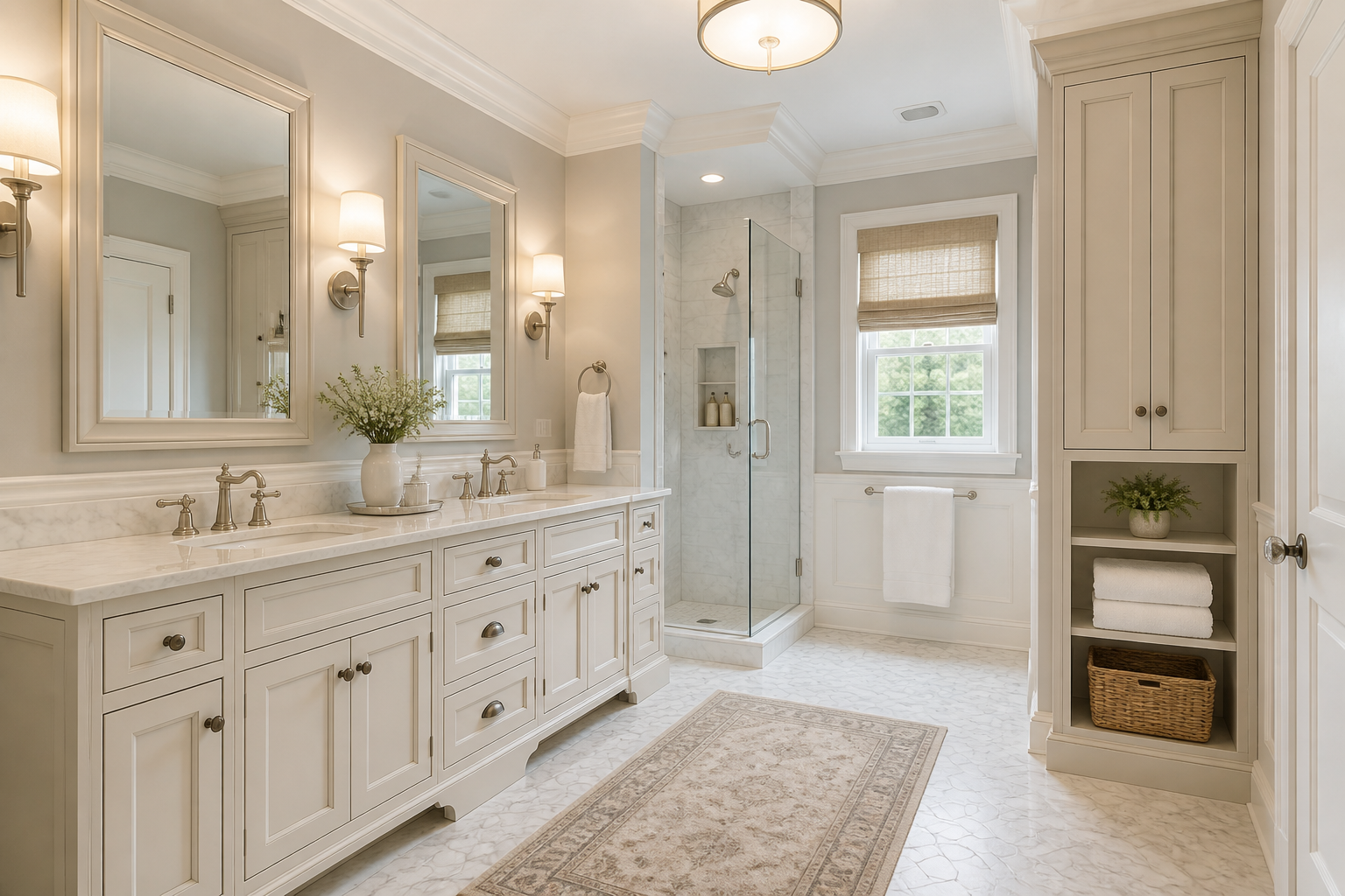 Elegant traditional bathroom with double vanity