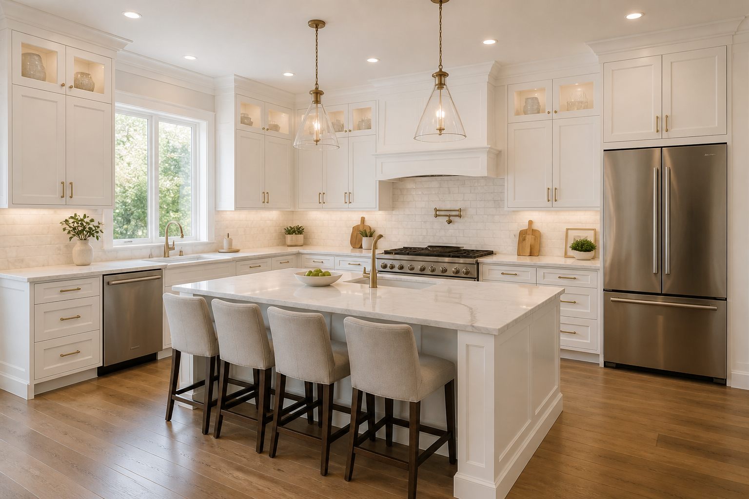 High end white cabinets with glossy finish