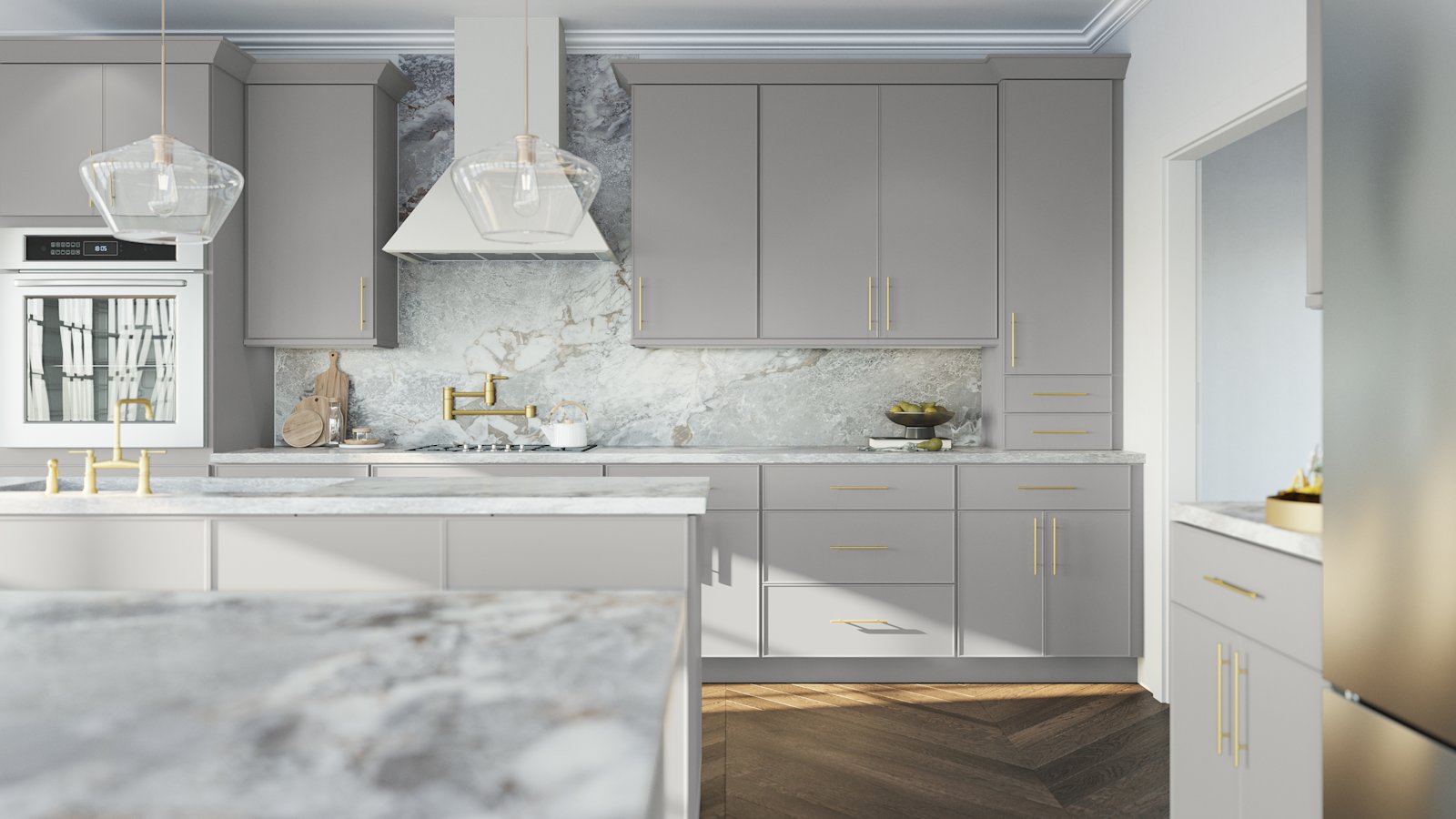 Kitchen with Echo Nickel cabinets by Fabuwood