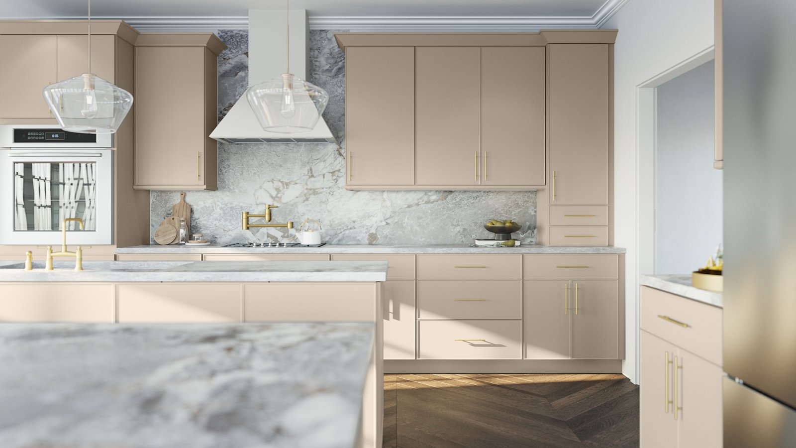 Kitchen with Echo Oyster cabinets by Fabuwood