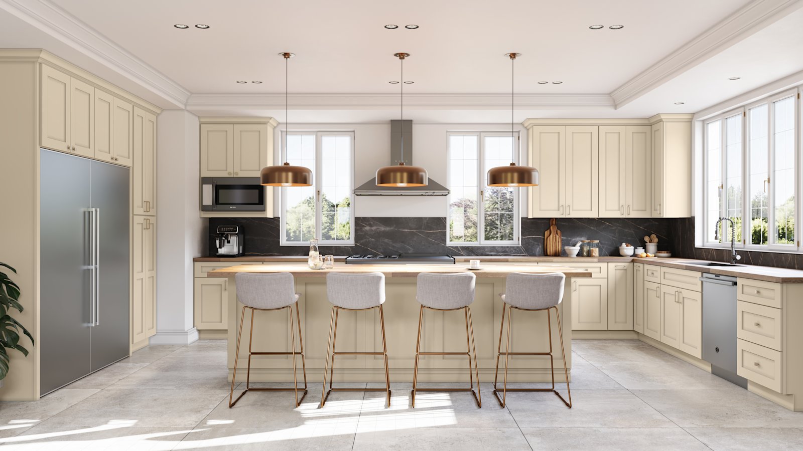 Kitchen with Galaxy Macadamia Beige cabinets by Fabuwood
