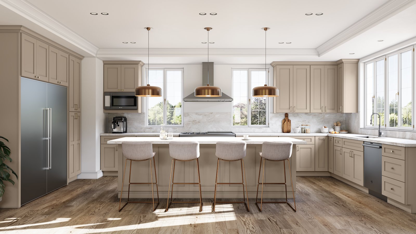 Kitchen with Galaxy Oyster cabinets by Fabuwood