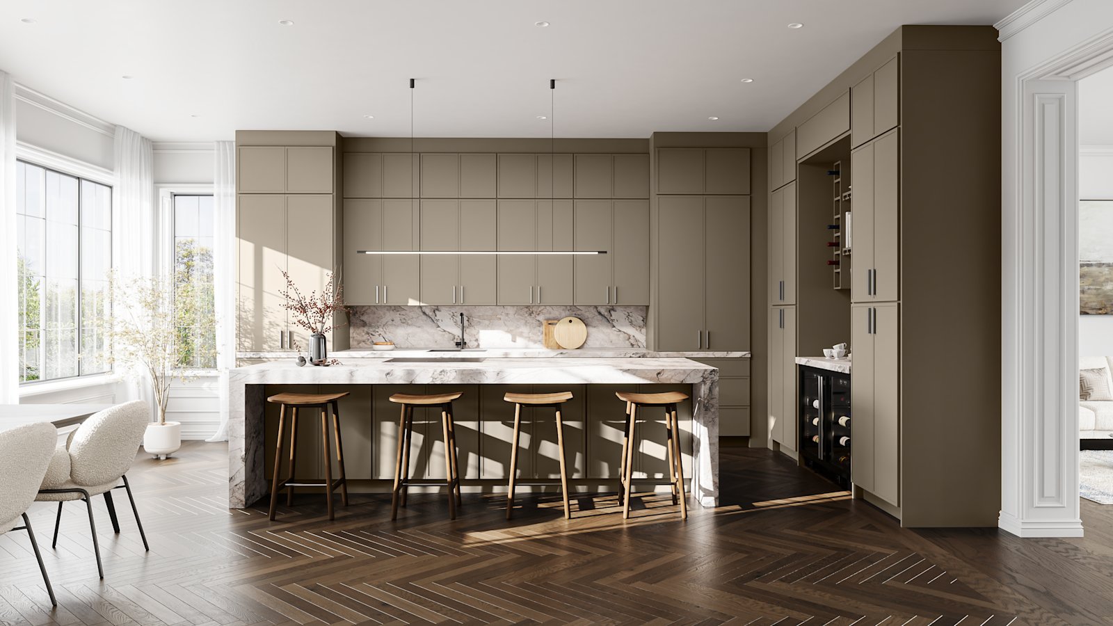 Kitchen with Luna Oyster cabinets by Fabuwood