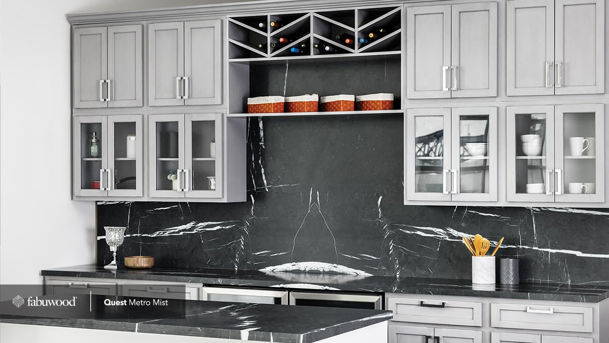 Kitchen with Metro Mist cabinets by Fabuwood